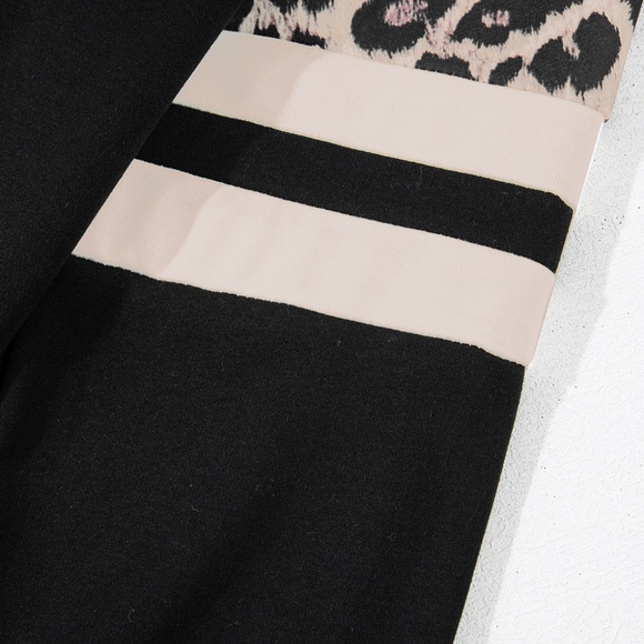 1 MEDIUM LEFT!!! Black Leopard Print Colorblock Raglan Sleeve Sweatshirt - Picture 12 of 14